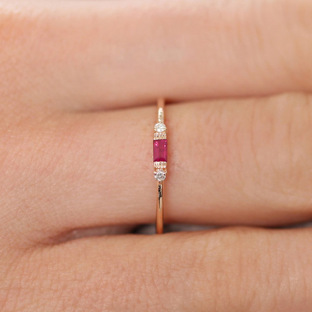 14K Baguette Ruby With Diamond Ring