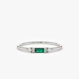 14k Baguette Emerald with Diamond Ring 14K White Gold Ferkos Fine Jewelry