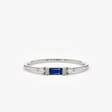 14k Baguette Blue Sapphire with Diamond Ring 14K White Gold Ferkos Fine Jewelry