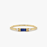 14k Baguette Blue Sapphire with Diamond Ring 14K Gold Ferkos Fine Jewelry