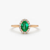 14K Gold Oval Cut Emerald Halo Diamond Ring 14K Rose Gold Ferkos Fine Jewelry