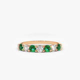 14K Gold Alternating Emerald and Diamond Wedding Band 14K Rose Gold Ferkos Fine Jewelry