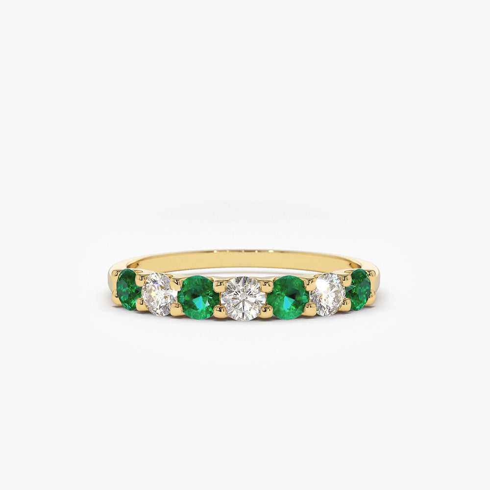 14K Gold Alternating Emerald and Diamond Wedding Band 14K Gold Ferkos Fine Jewelry
