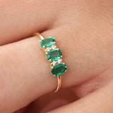14k Triple Oval Emerald Diamond Ring  Ferkos Fine Jewelry