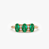 14k Triple Oval Emerald Diamond Ring 14K Rose Gold Ferkos Fine Jewelry