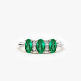 14k Triple Oval Emerald Diamond Ring 14K White Gold Ferkos Fine Jewelry