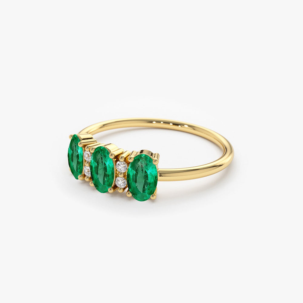 14k Triple Oval Emerald Diamond Ring – FERKOS FJ