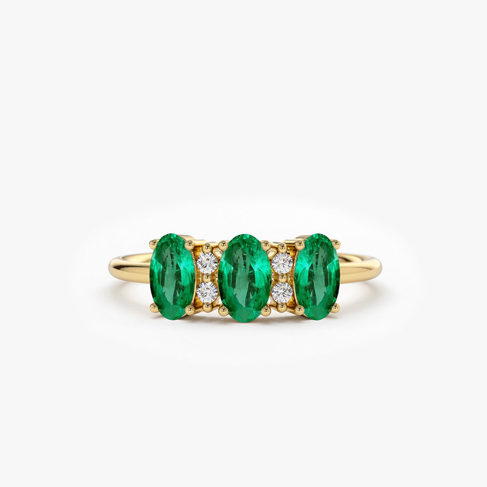 14k Triple Oval Emerald Diamond Ring 14K Gold Ferkos Fine Jewelry