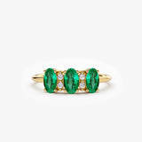 14k Triple Oval Emerald Diamond Ring 14K Gold Ferkos Fine Jewelry