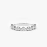 14K Marquise and Round Diamond Milgrain Bezel Setting Ring 14K White Gold Ferkos Fine Jewelry