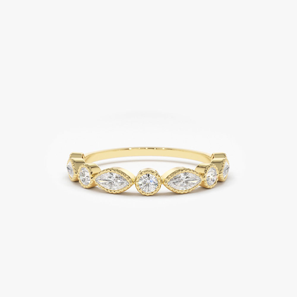 14K Marquise and Round Diamond Milgrain Bezel Setting Ring 14K Gold Ferkos Fine Jewelry