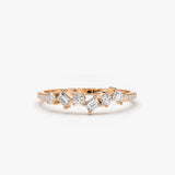 14K Gold Asymmetrical Baguette and Round Diamond Wedding Ring 14K Rose Gold Ferkos Fine Jewelry