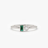 14k Baguette Emerald and Diamond Stackable Ring 14K White Gold Ferkos Fine Jewelry
