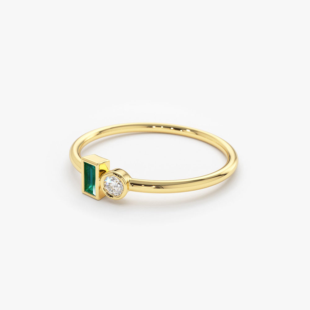 14k Baguette Emerald and Diamond Stackable Ring – FERKOS FJ