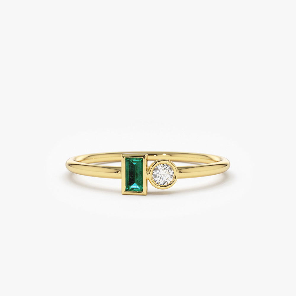 14k Baguette Emerald and Diamond Stackable Ring 14K Gold Ferkos Fine Jewelry
