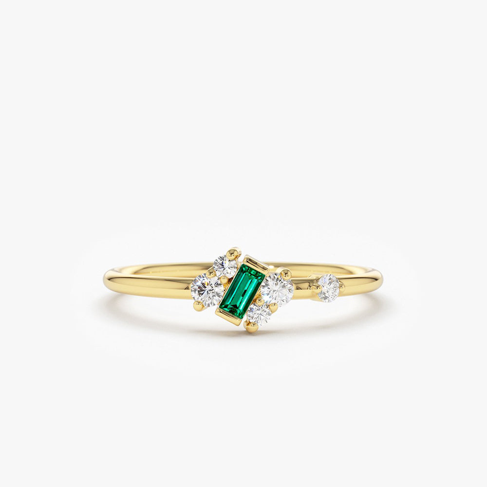 14k Slanted Baguette Emerald Ring 14K Gold Ferkos Fine Jewelry