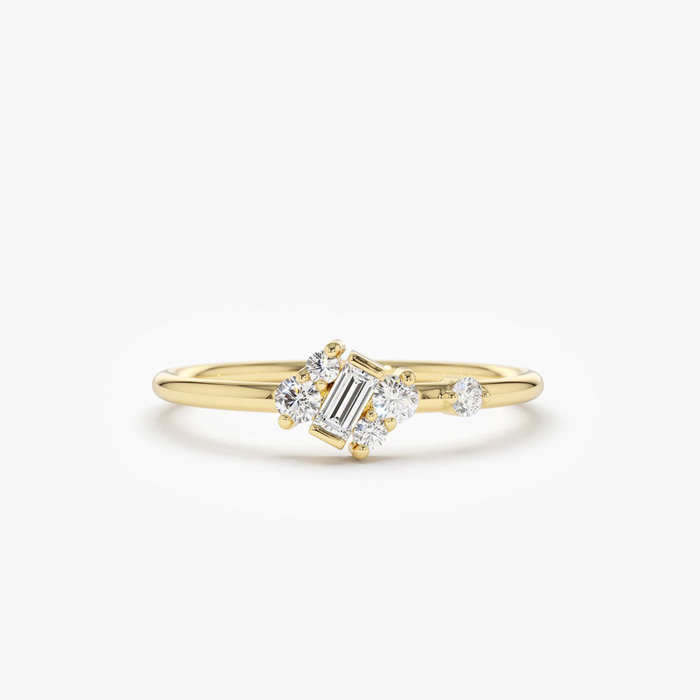 14K Gold Slanted Baguette and Round Diamond Ring 14K Gold Ferkos Fine Jewelry