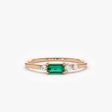 14k Gold Baguette Emerald Diamond Ring 14K Rose Gold Ferkos Fine Jewelry