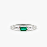 14k Gold Baguette Emerald Diamond Ring 14K White Gold Ferkos Fine Jewelry