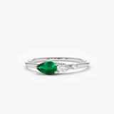 14k Pear Shape Emerald and Diamond Ring 14K White Gold Ferkos Fine Jewelry