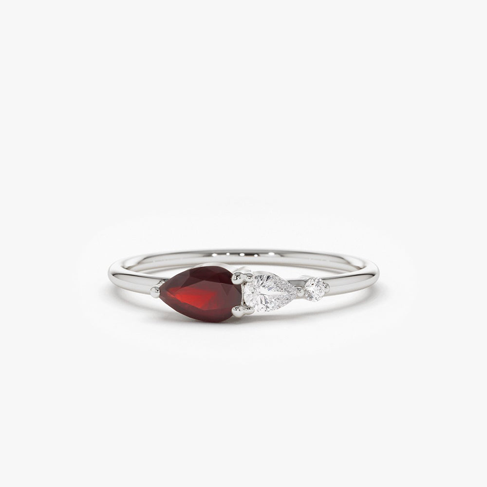 14K Gold Pear Shape Natural Ruby with Pear Shape Diamond Ring 14K White Gold Ferkos Fine Jewelry