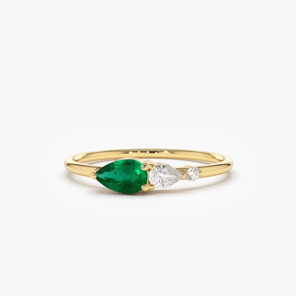 14k Pear Shape Emerald and Diamond Ring 14K Gold Ferkos Fine Jewelry