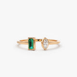 14K Gold Emerald and Diamond Cuff Ring 14K Rose Gold Ferkos Fine Jewelry