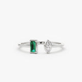 14K Gold Emerald and Diamond Cuff Ring 14K White Gold Ferkos Fine Jewelry