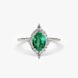 14k Oval Emerald and Diamond Bellarina Ring 14K White Gold Ferkos Fine Jewelry