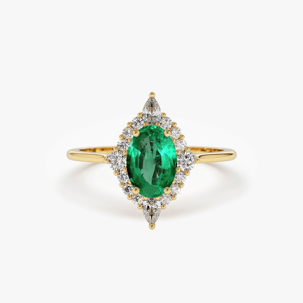 14k Oval Emerald and Diamond Bellarina Ring 14K Gold Ferkos Fine Jewelry