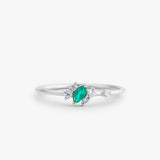 14k Slanted Marquise Emerald and Diamond Ring 14K White Gold Ferkos Fine Jewelry
