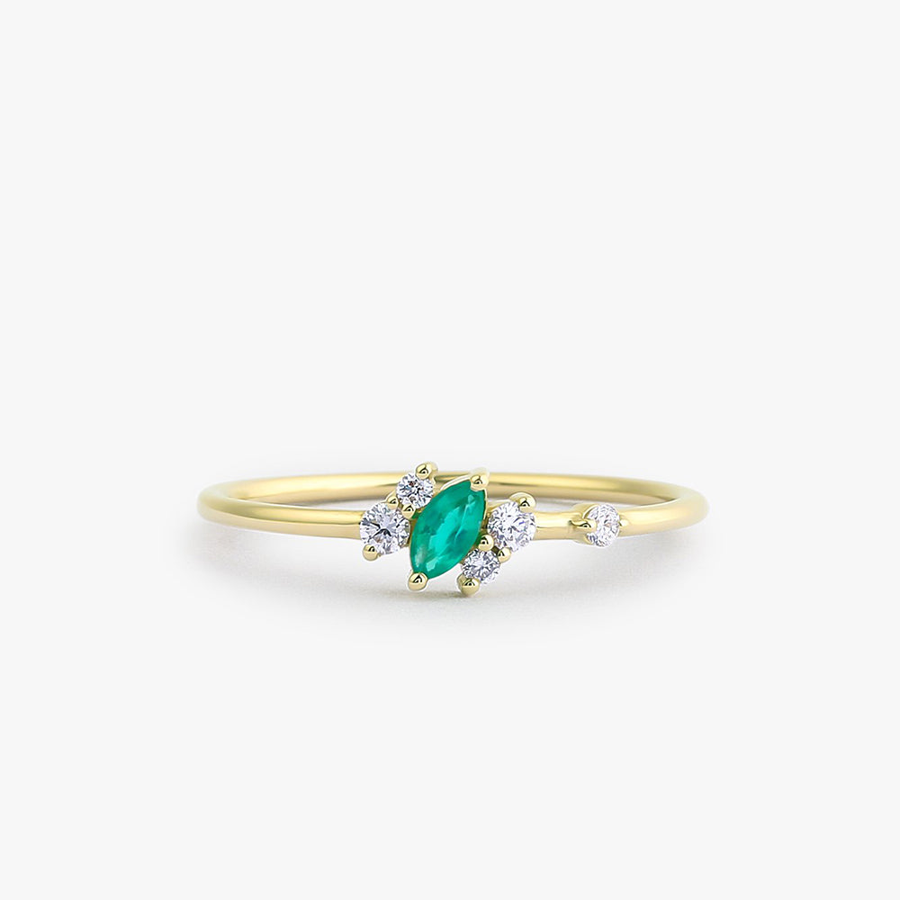 14k Slanted Marquise Emerald and Diamond Ring 14K Gold Ferkos Fine Jewelry