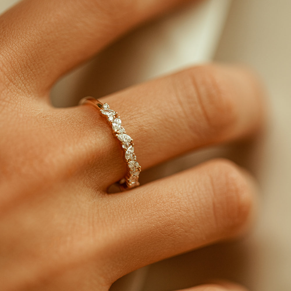 14K Gold Slanted Marquise and Round Diamond Ring  Ferkos Fine Jewelry