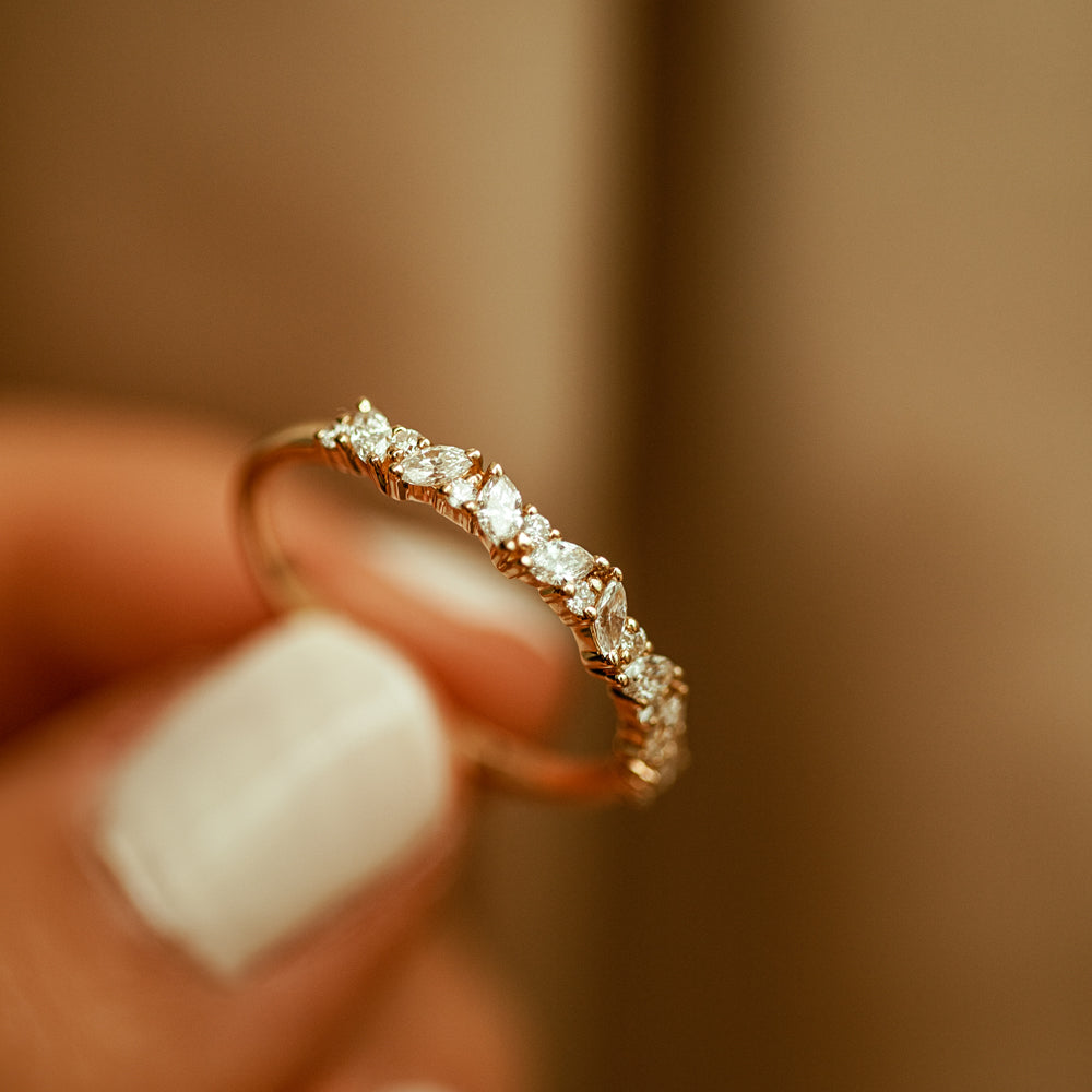 14K Gold Slanted Marquise and Round Diamond Ring  Ferkos Fine Jewelry