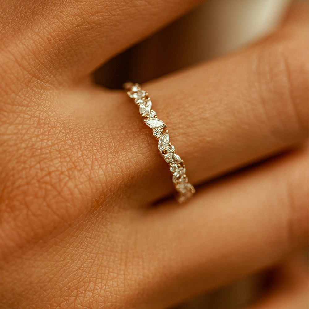 14K Gold Slanted Marquise and Round Diamond Ring  Ferkos Fine Jewelry