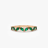 14k Slanted Emerald and Round Diamond Ring 14K Rose Gold Ferkos Fine Jewelry