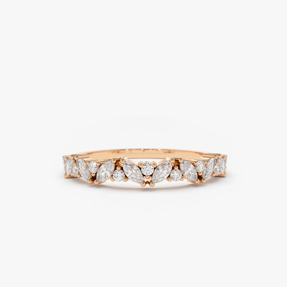 14K Gold Slanted Marquise and Round Diamond Ring 14K Rose Gold Ferkos Fine Jewelry