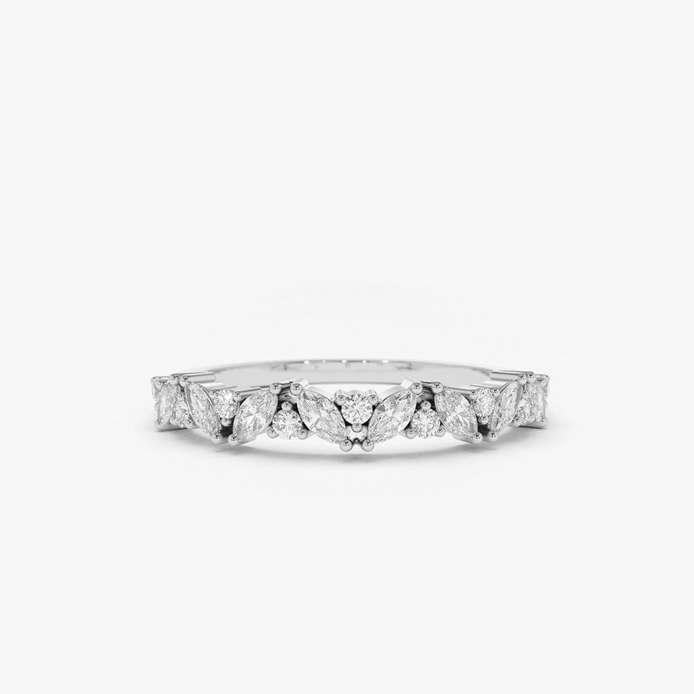 14K Gold Slanted Marquise and Round Diamond Ring Ferkos Fine Jewelry
