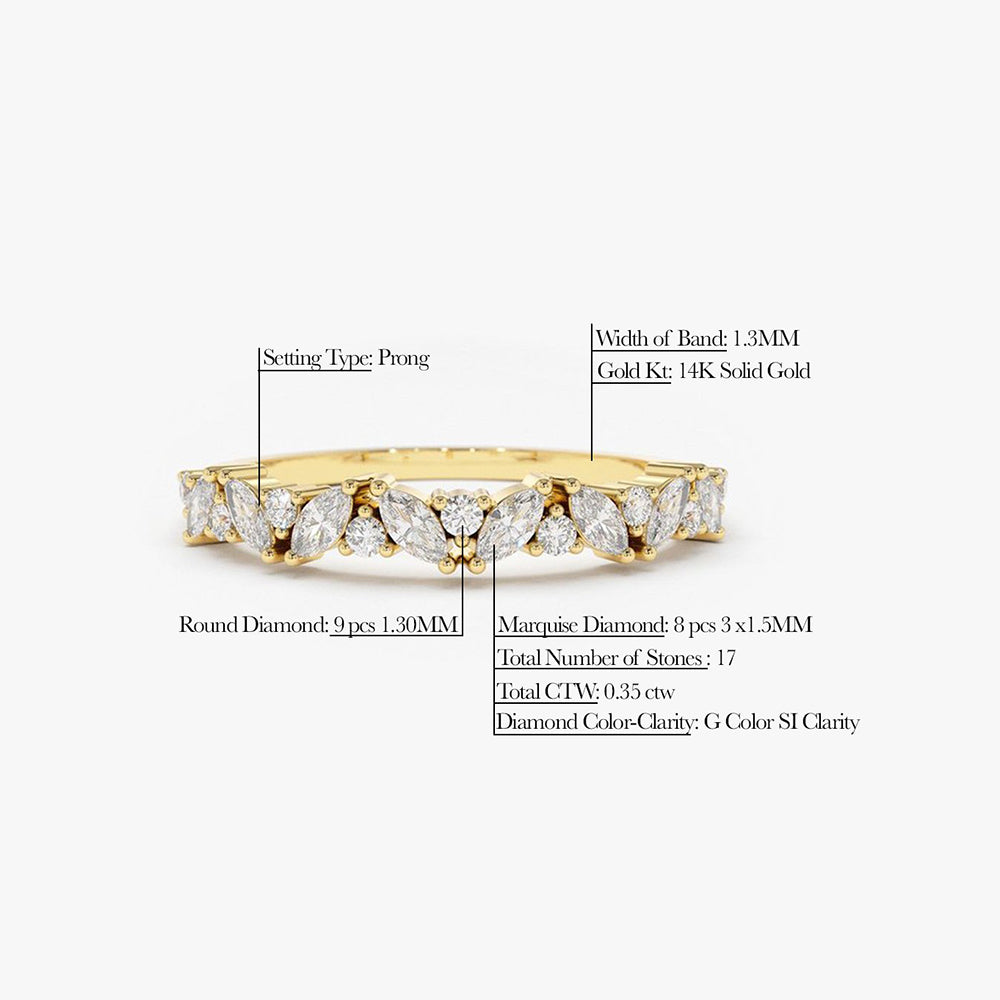 14K Gold Slanted Marquise and Round Diamond Ring  Ferkos Fine Jewelry