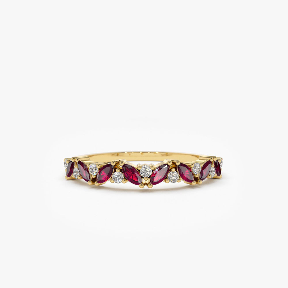14k Slanted Ruby and Round Diamond Ring 14K Gold Ferkos Fine Jewelry