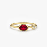 14k Oval Shape Bezel Setting Ruby and Diamond Ring 14K Gold Ferkos Fine Jewelry