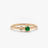 14K Gold Bezel Setting Emerald and Diamond Ring 14K Rose Gold Ferkos Fine Jewelry