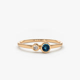 14K Gold Bezel Setting London Blue Topaz and Diamond Ring 14K Rose Gold Ferkos Fine Jewelry
