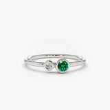 14K Gold Bezel Setting Emerald and Diamond Ring 14K White Gold Ferkos Fine Jewelry