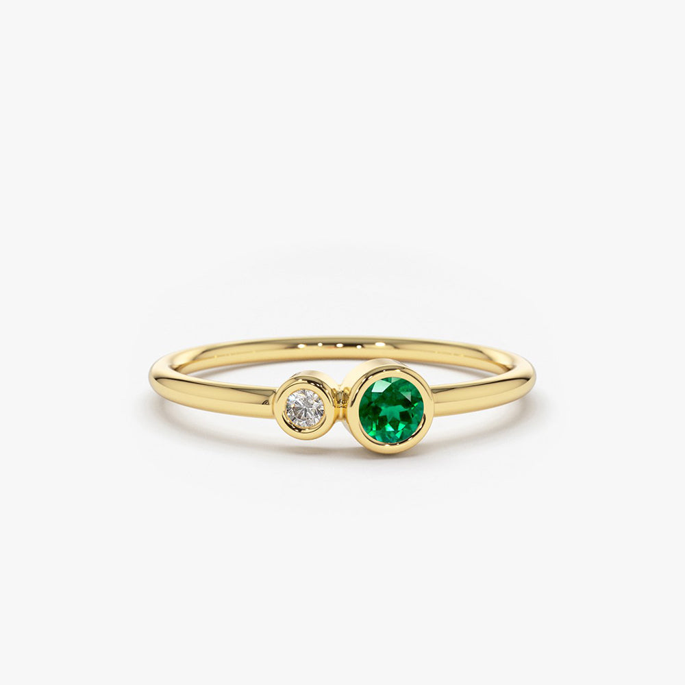 14K Gold Bezel Setting Emerald and Diamond Ring 14K Gold Ferkos Fine Jewelry