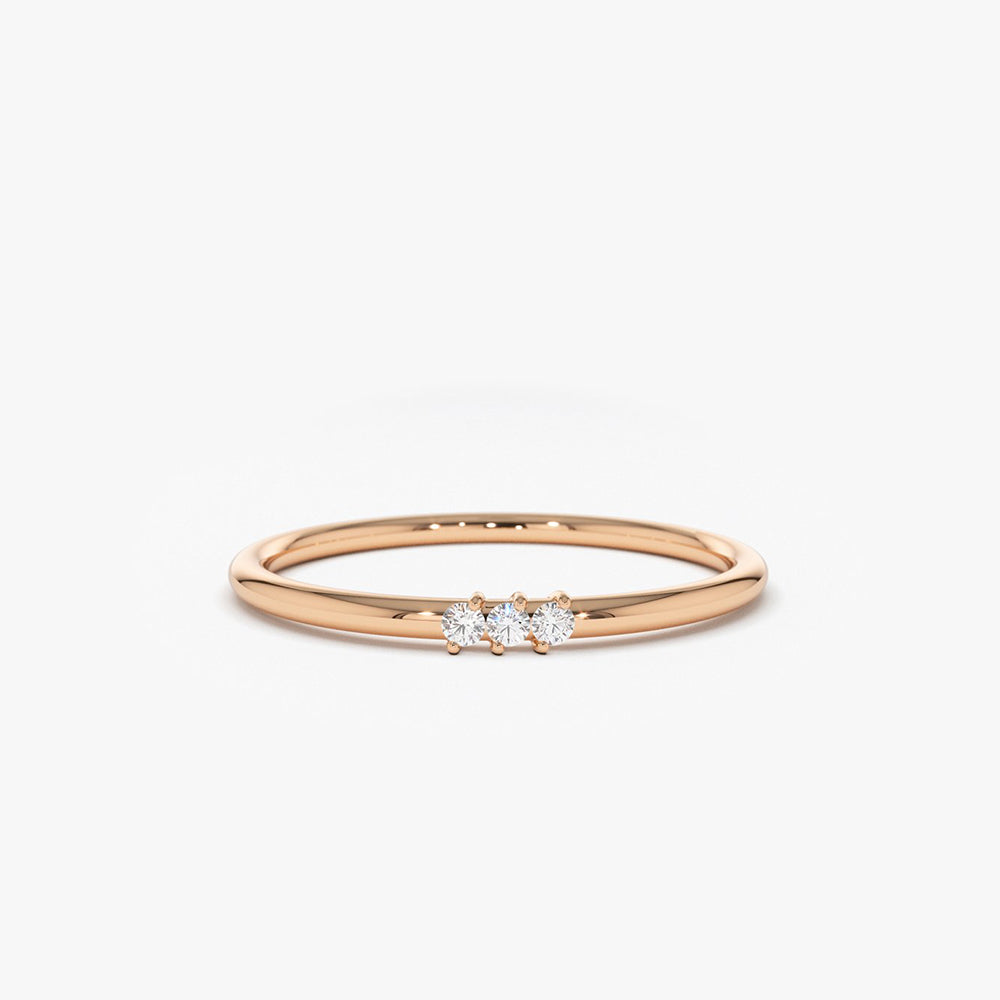 14K Gold 3 Stone Minimalist Diamond Ring 14K Rose Gold Ferkos Fine Jewelry