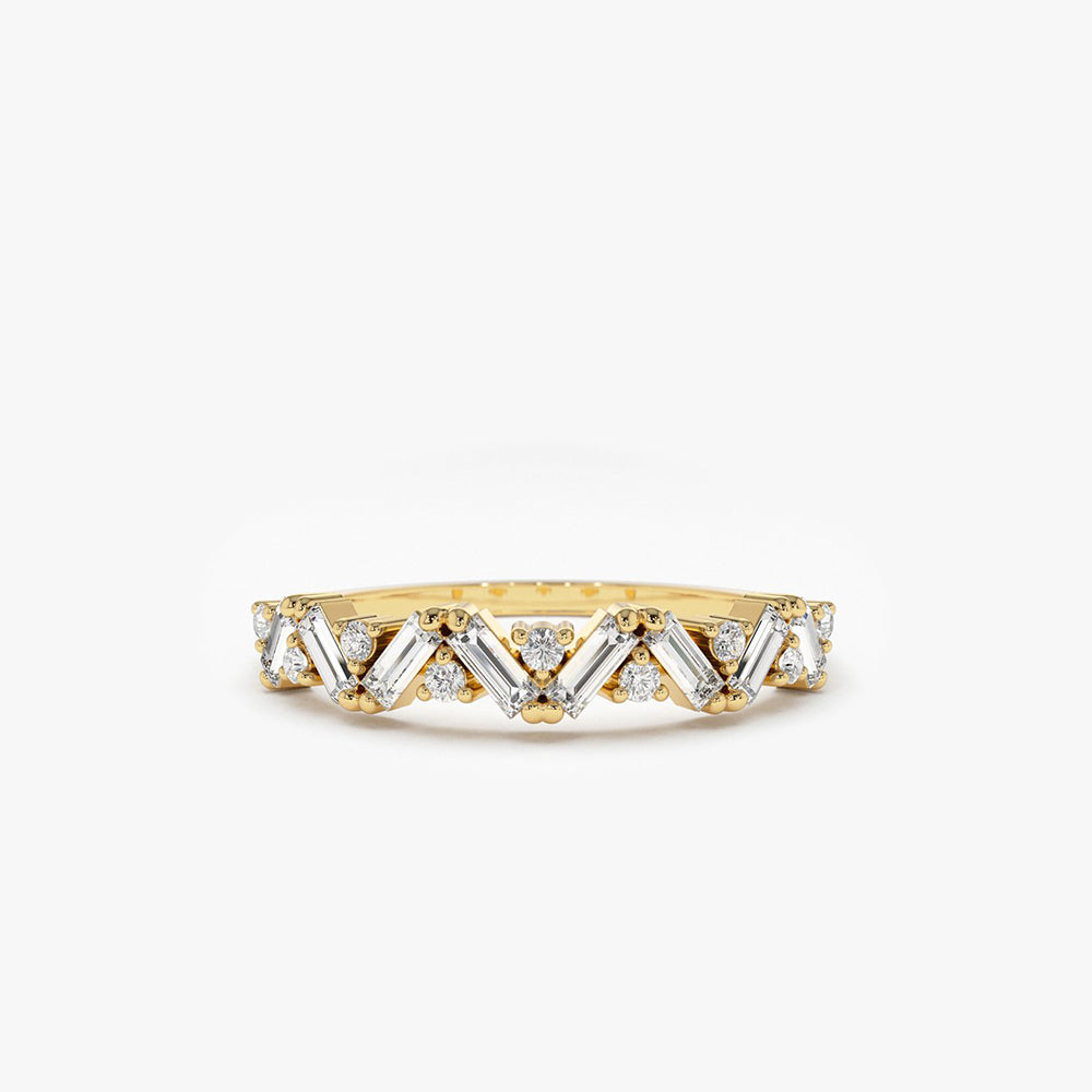 14K Gold Slanted Baguette and Round Diamond Ring 14K Gold Ferkos Fine Jewelry