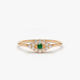 14K Diamond and Emerald Evil Eye Ring 14K Rose Gold Ferkos Fine Jewelry