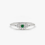 14K Diamond and Emerald Evil Eye Ring 14K White Gold Ferkos Fine Jewelry