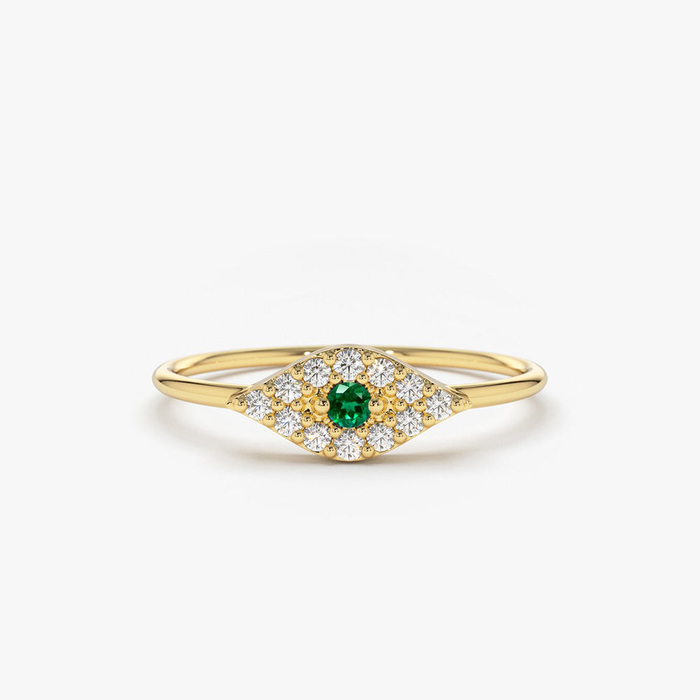 14K Diamond and Emerald Evil Eye Ring 14K Gold Ferkos Fine Jewelry